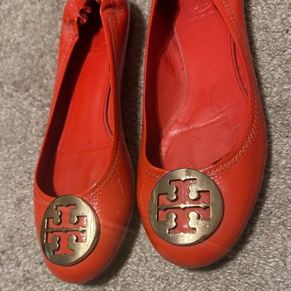 Tory Burch Orange Ballet Flats with Gold Emblem - Picture 2 of 4